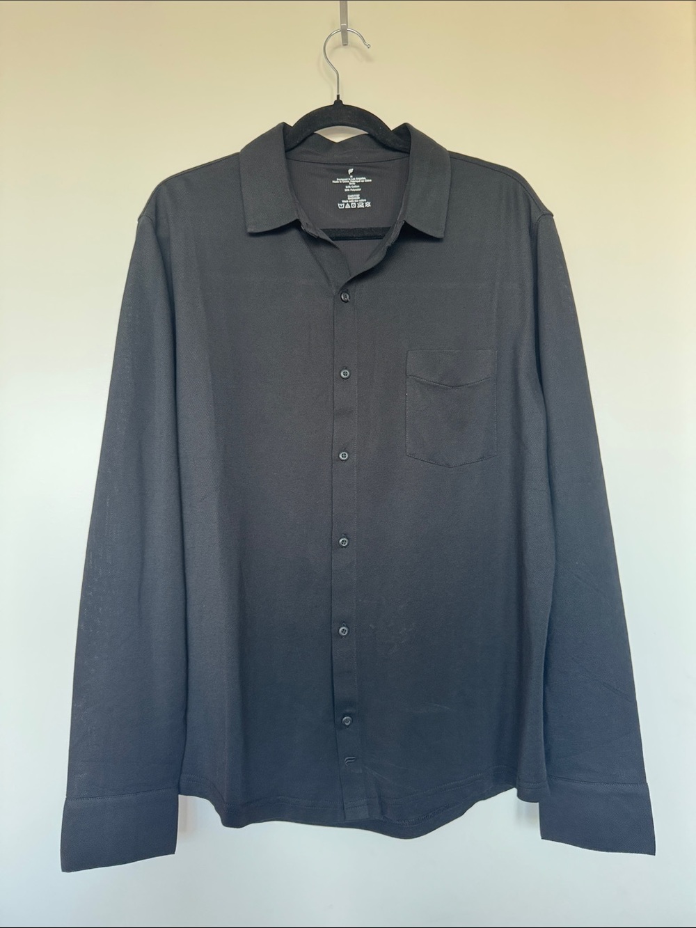 Fabletics Mens Black Long-Sleeve Casual Button-Down Shirt